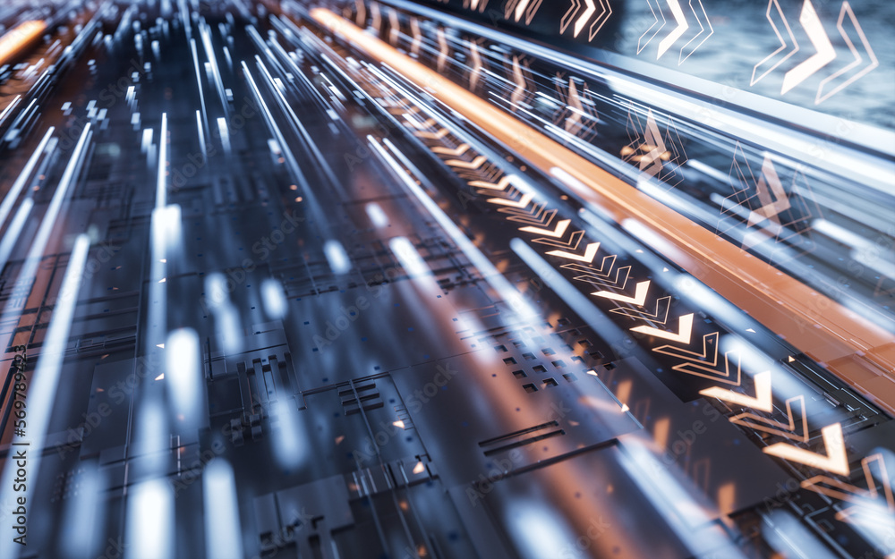 Poster fast speed electronic transmission circuit, 3d rendering.