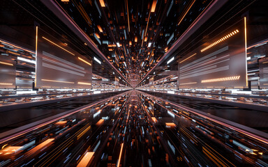 Digital cyberspace tunnel, technology background, 3d rendering.