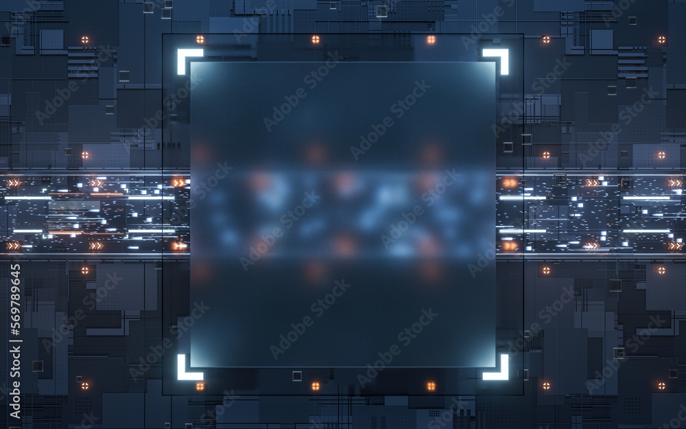 Poster digital screen with cyberspace background, 3d rendering.