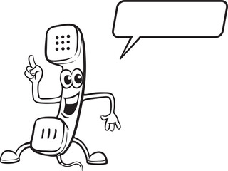 coloring book cartoon phone receiver character - PNG image with transparent background