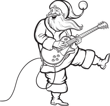 recommend clip art: Coloring Book of Santa playing electric guitar - PNG image with transparent background