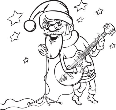 Coloring Book Rock n roll Santa Claus - PNG image with transparent background