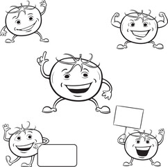 Coloring Book Tomatoes cartoon figures - PNG image with transparent background