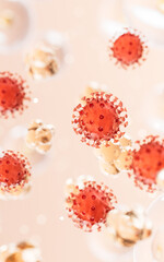 Transparent virus with microscopic background, 3d rendering.