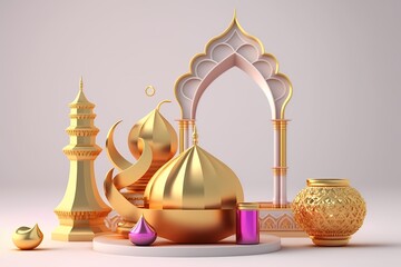 Ramadan Kareem Celebration, 3D Illustration,Colorful Design