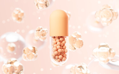 Medical capsule with biomedical concept, 3d rendering.