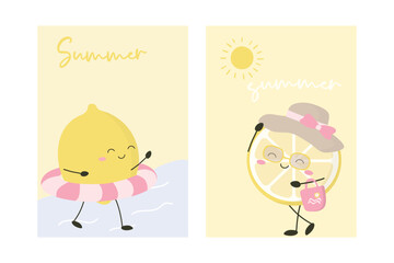 Set of lemon in summer time on the beach card