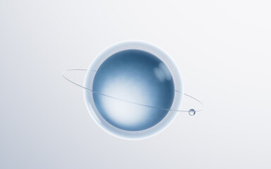 Transparent ball with rings surrounded, 3d rendering.