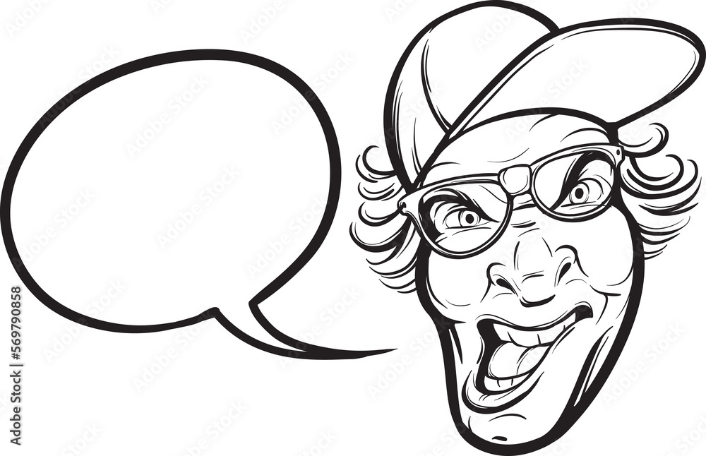Poster whiteboard drawing angry geek with glasses - png image with transparent background
