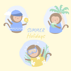 Monkey cartoon character with summer time vector