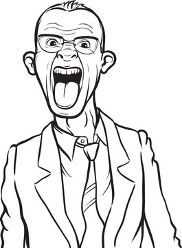 whiteboard drawing angry businessman with tongue out - PNG image with transparent background