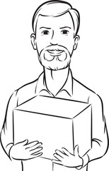 whiteboard drawing bearded delivery man with box - PNG image with transparent background