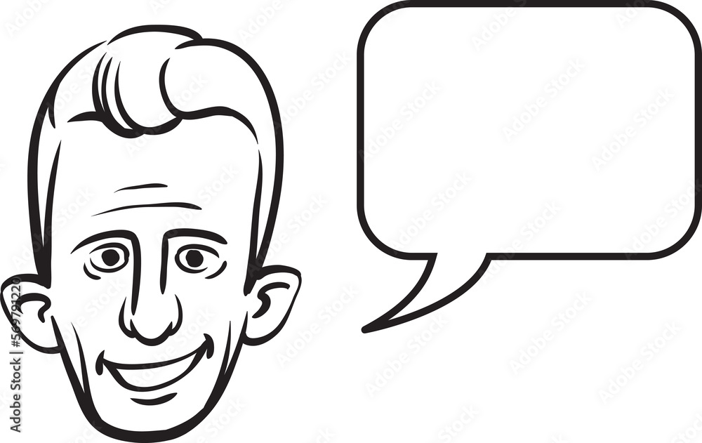 Poster whiteboard drawing big eared face with speech bubble - png image with transparent background