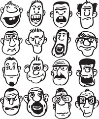 whiteboard drawing big set of doodle faces - PNG image with transparent background