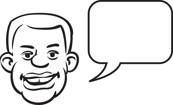 whiteboard drawing black man face with speech bubble - PNG image with transparent background