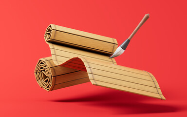 Retro Chinese acient bamboo slip, 3d rendering.