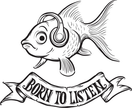 whiteboard drawing born to listen goldfish - PNG image with transparent background