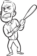 whiteboard drawing businessman holding a baseball club - PNG image with transparent background