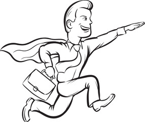 whiteboard drawing businessman running like superman - PNG image with transparent background