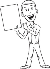 whiteboard drawing businessman speaking pointing at blank placard - PNG image with transparent background