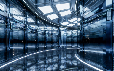 Sever racks and data center, big data and cloud computing concept, 3d rendering.