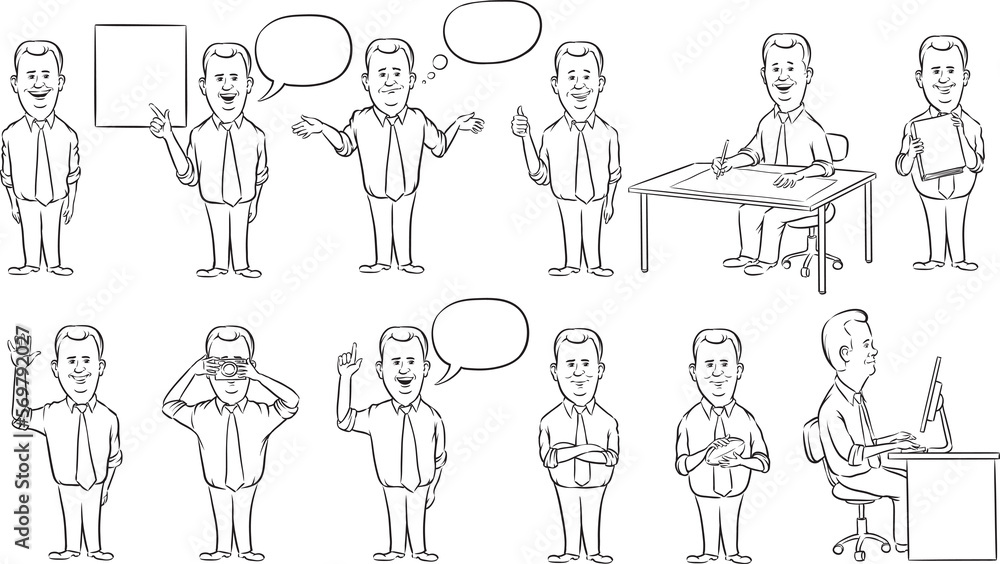 Poster whiteboard drawing businessman working figures collection - png image with transparent background