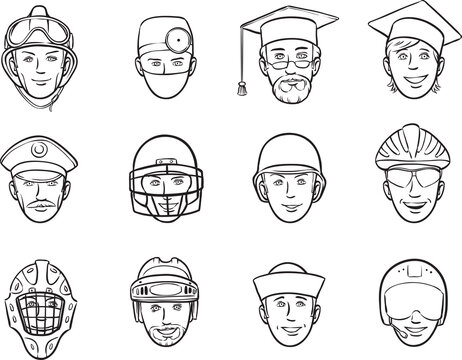 whiteboard drawing cartoon avatar faces job occupations - PNG image with transparent background