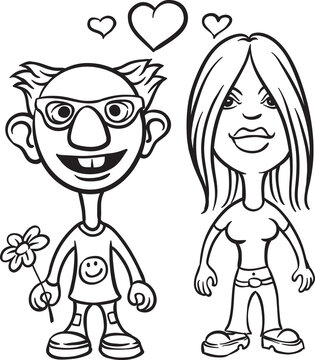 whiteboard drawing cartoon avatar love couple nerd and girl - PNG image with transparent background