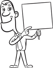 whiteboard drawing cartoon businessman pointing the finger at blank banner - PNG image with transparent background