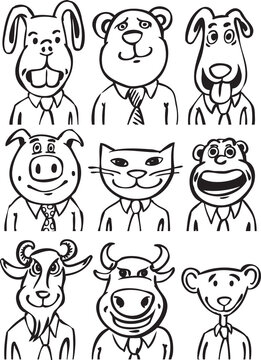 whiteboard drawing cartoon business animals - PNG image with transparent background