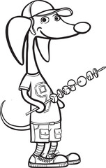 whiteboard drawing cartoon dog character in picnic area - PNG image with transparent background