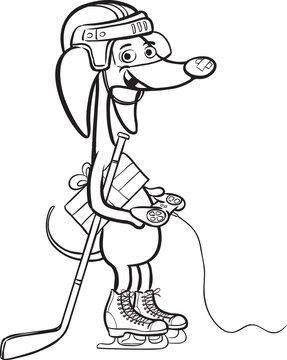 whiteboard drawing cartoon dog character in hockey equipment - PNG image with transparent background