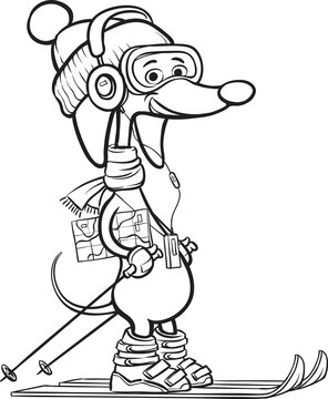 whiteboard drawing cartoon dog character in mountain ski equipment - PNG image with transparent background