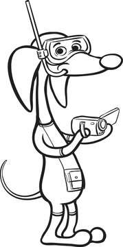 whiteboard drawing cartoon dog character in swimming suit with camera - PNG image with transparent background