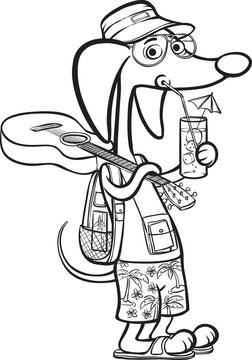 whiteboard drawing cartoon dog character with cocktail at beach - PNG image with transparent background