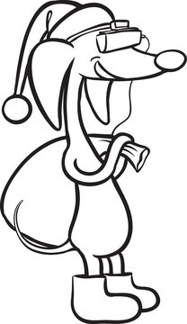 whiteboard drawing cartoon dog character Santa helper in virtual reality glasses - PNG image with transparent background
