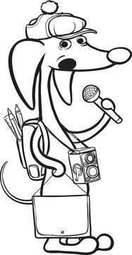 whiteboard drawing cartoon dog character with microphone and camera - PNG image with transparent background