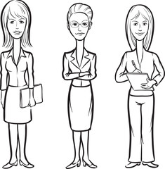 whiteboard drawing cartoon figures of office women - PNG image with transparent background