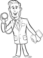 whiteboard drawing cartoon funny doctor with stethoscope - PNG image with transparent background