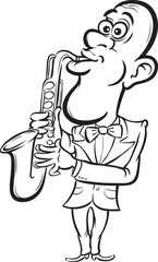 whiteboard drawing cartoon saxophone player - PNG image with transparent background