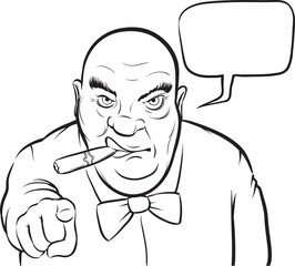 whiteboard drawing cartoon serious boss with speech bubble - PNG image with transparent background
