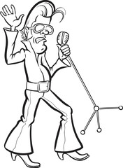 whiteboard drawing Cartoon singing retro rock star - PNG image with transparent background
