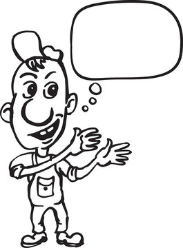 whiteboard drawing cartoon repairman with speech bubble - PNG image with transparent background