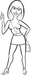 whiteboard drawing cartoon standing girl in mini skirt - PNG image with transparent background