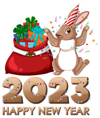 Happy New Year text with cute rabbit for banner design