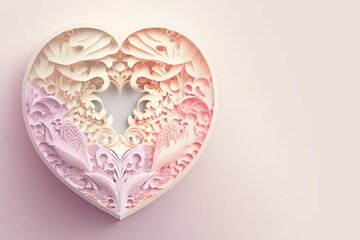 Paper Cut Flourish Flowers, Love Hearts Beautiful Valentines Day or Wedding Invitation Curving Background. Generated AI