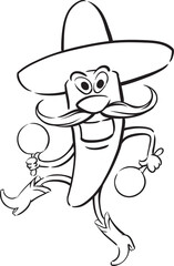 whiteboard drawing chili pepper dancing with maracas - PNG image with transparent background