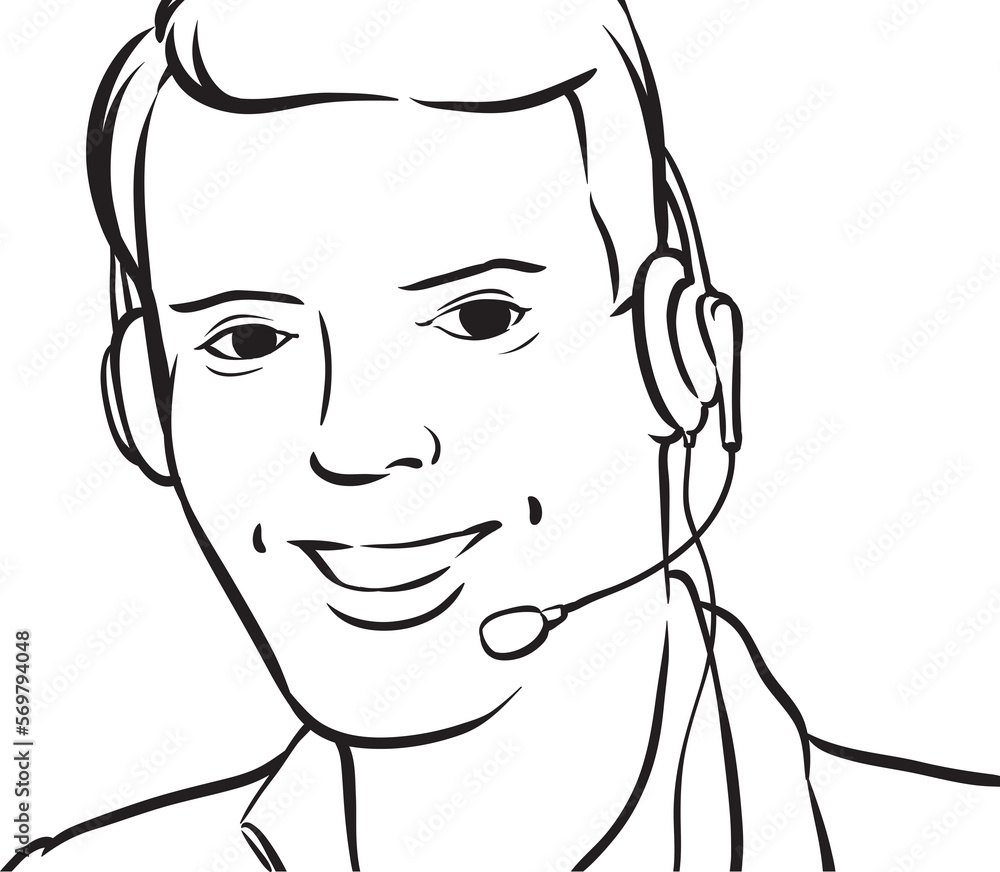 Poster whiteboard drawing customer service man with headset - png image with transparent background