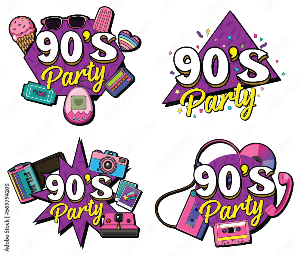 Wall mural 90s party banner template