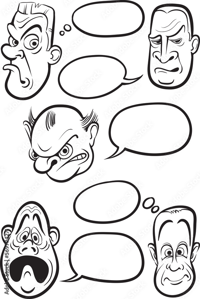 Poster whiteboard drawing different emotion faces with speech balloons vector collection - png image with t